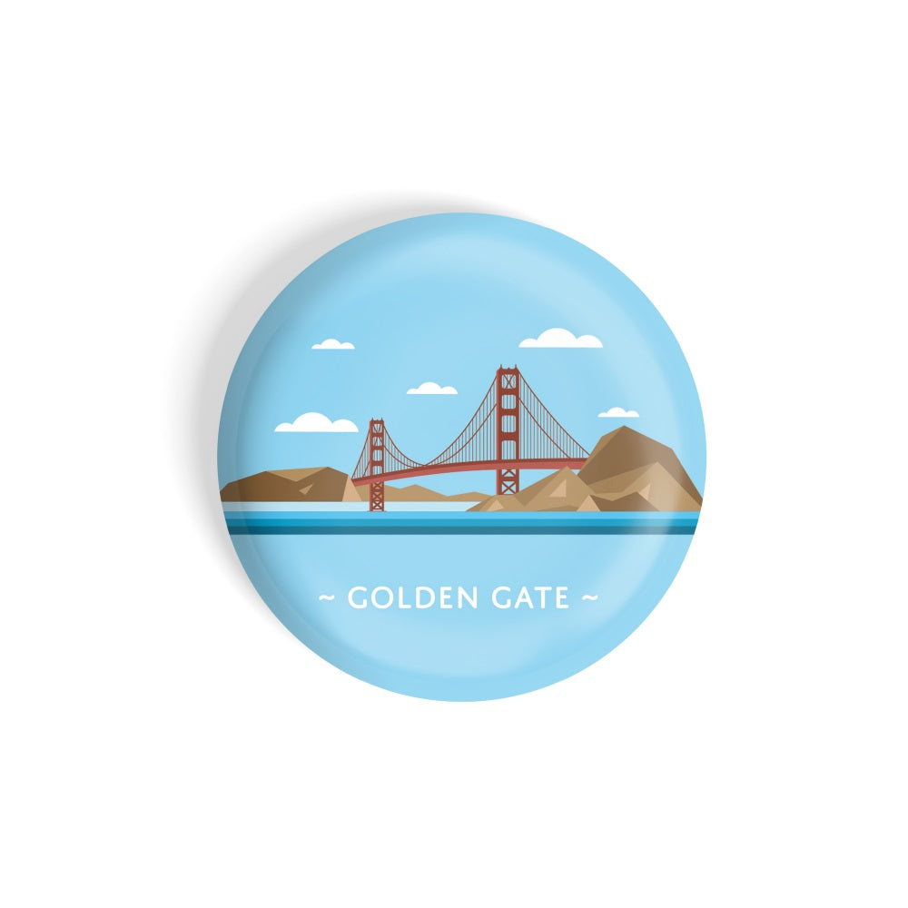 dhcrafts Round Fridge Magnet Blue Color Monuments Golden Gate Glossy Finish Design Pack of 1 (58 mm)